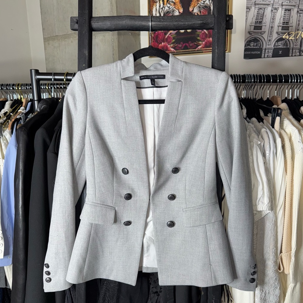 White House Black Market 00 Gray Double-Breasted Blazer